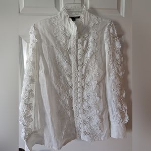 White Open Embroidered Button up Blouse